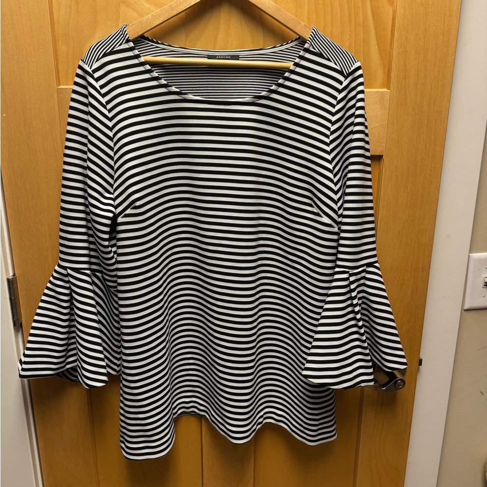 Alfani Bell Sleeve Black and White Striped Women's Top